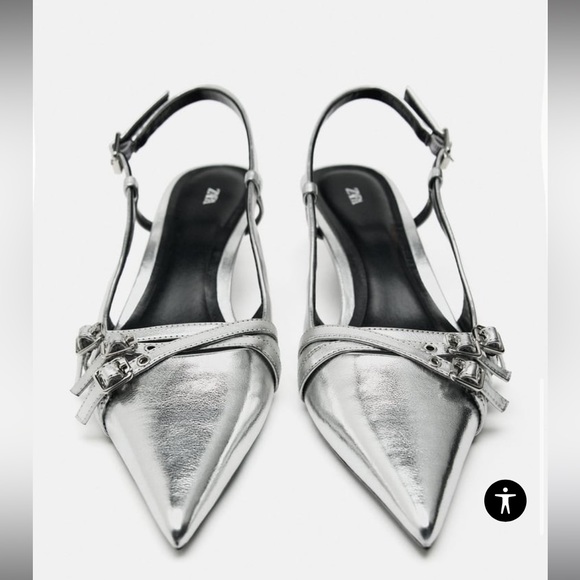 Zara Silver Strappy Slingbacks - Picture 5 of 9